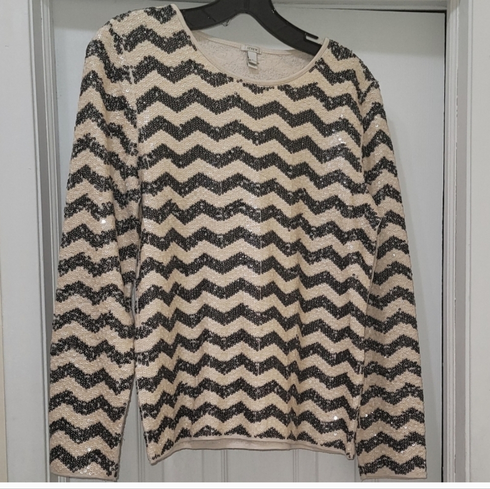 J. Crew chevron sequin crewneck top